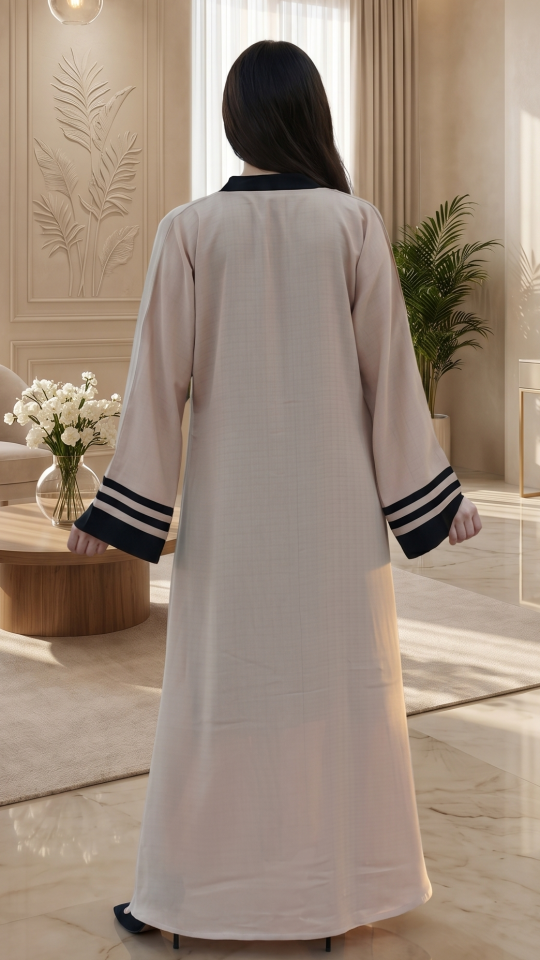 Wholesale Cream Trendy Abaya With Band Work On the Front and Sleeves