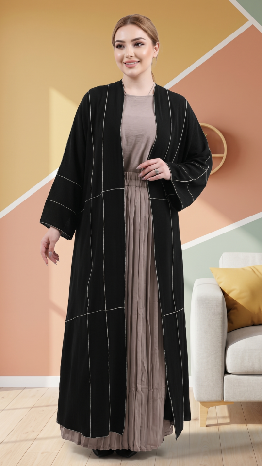 Wholesale Almond and Black CEY Modest Dress with Shrug