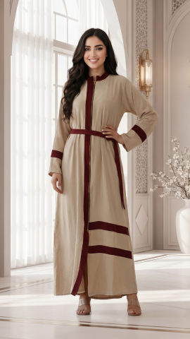 CEY Modest Dress With Cream Band Work And Belt In Maroon | Abayakart.com