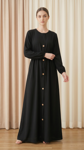 Black Modest Dress with a tieup Knot and Show Buttons on the Front 