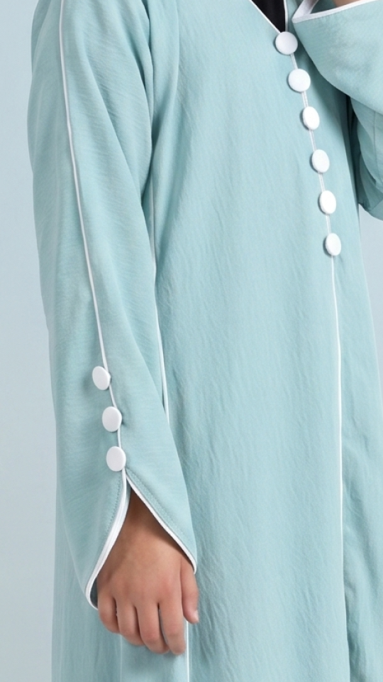 Wholesale Kids Abaya with White Piping and Show Buttons on the Front and Sleeves 