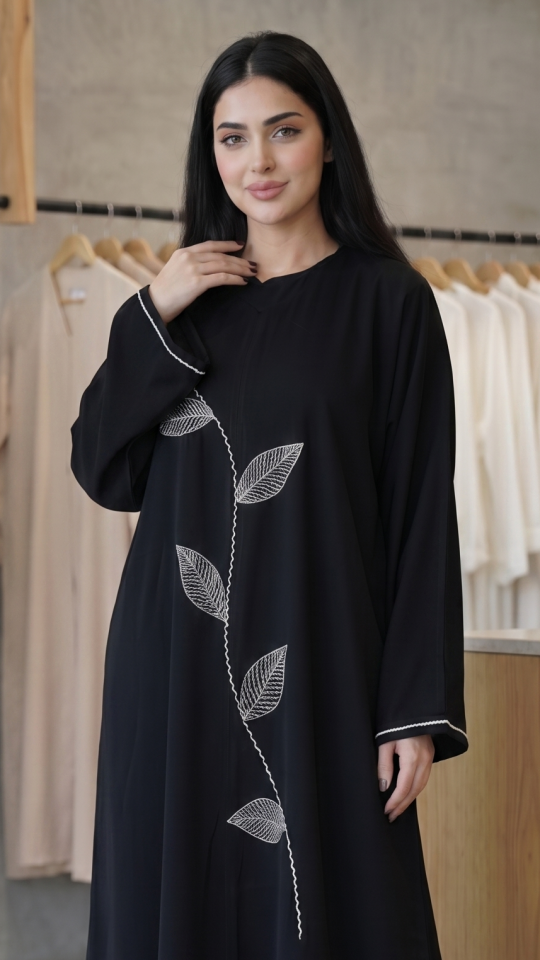 Wholesale Black Zoom Abaya with White Crystal Hand Work on the Front and sleeves 
