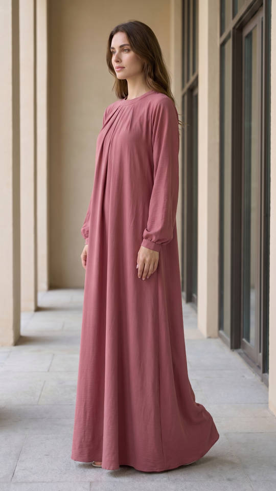 Wholesale Puce Pink Simple and Elegant Pleated Abaya 