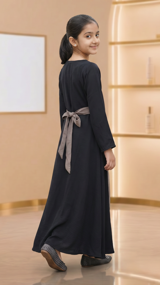 Wholesale Brown And Black CEY Kids Modest Dress With Crystal Handwork And a Tie Up Band 