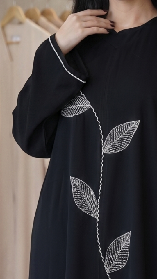 Wholesale Black Zoom Abaya with White Crystal Hand Work on the Front and sleeves 