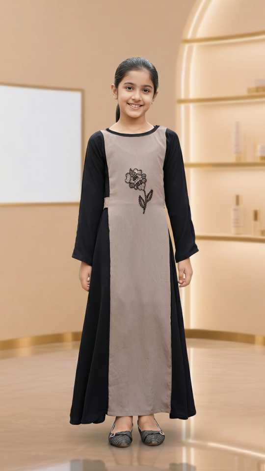 Wholesale Brown And Black CEY Kids Modest Dress With Crystal Handwork And a Tie Up Band 