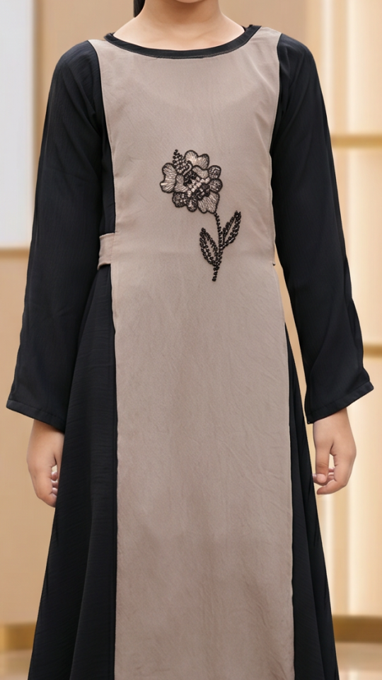 Wholesale Brown And Black CEY Kids Modest Dress With Crystal Handwork And a Tie Up Band 