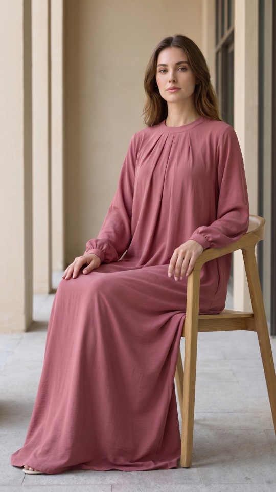 Wholesale Puce Pink Simple and Elegant Pleated Abaya 