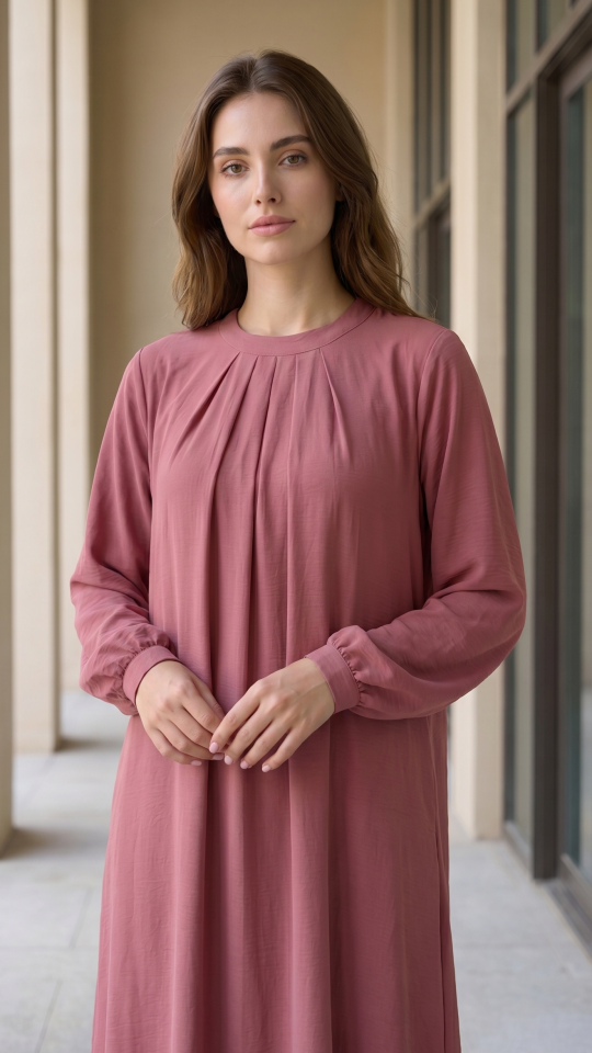 Wholesale Puce Pink Simple and Elegant Pleated Abaya 