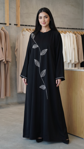 Wholesale Dark Maroon Zoom Abaya With White Crystal Hand Work on the Front And Sleeves 