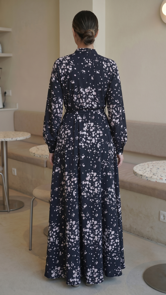 Wholesale Black Modest Dress with Floral Print