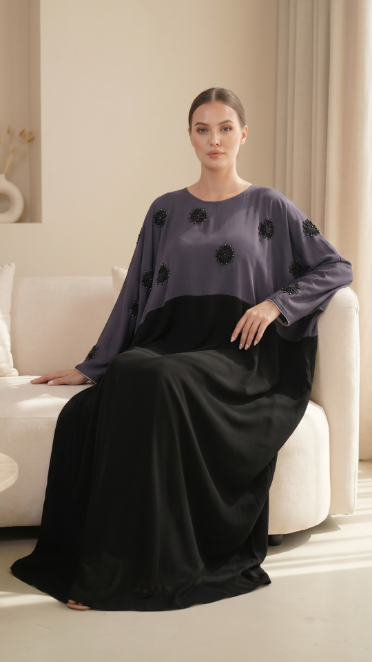 Wholesale  Black and Grey Kaftan with Crystal Work on the Front