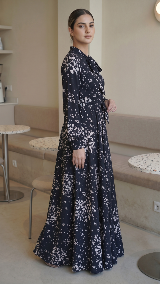 Wholesale Black Modest Dress with Floral Print