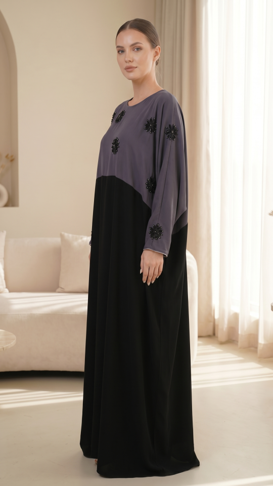 Wholesale  Black and Grey Kaftan with Crystal Work on the Front