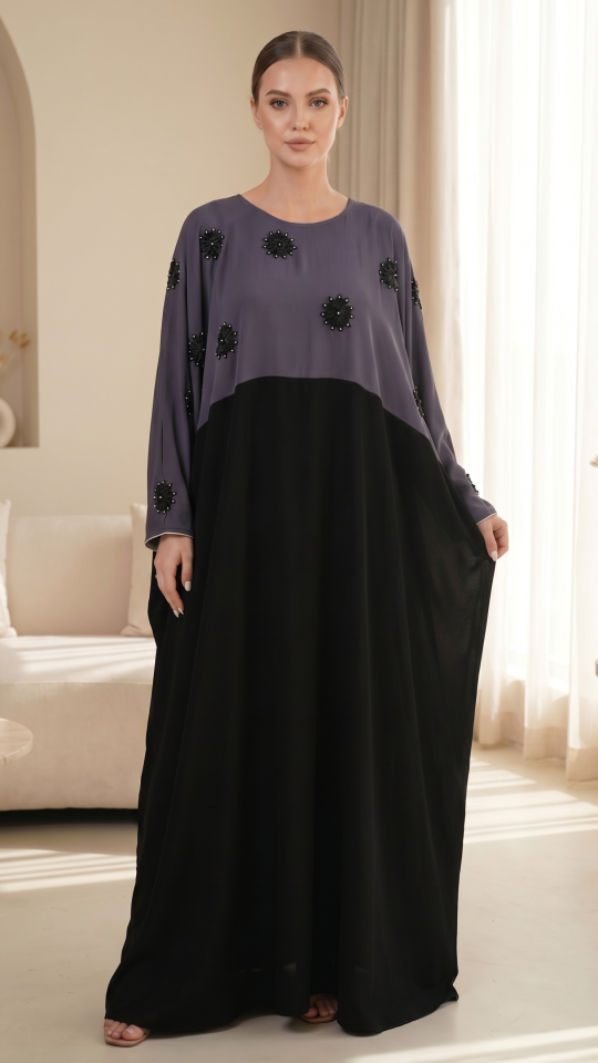 Wholesale  Black and Grey Kaftan with Crystal Work on the Front