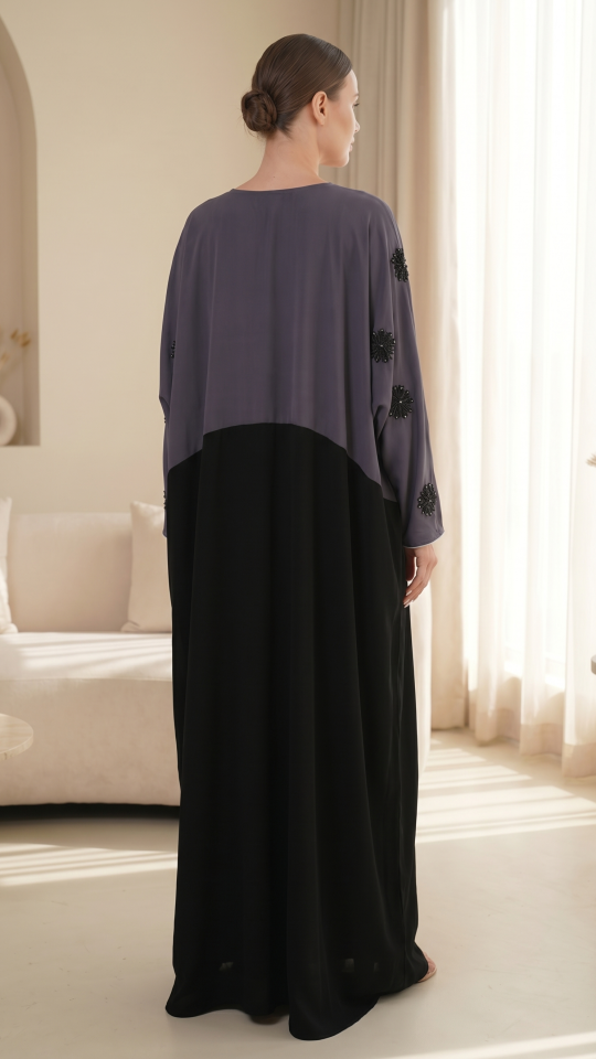 Wholesale  Black and Grey Kaftan with Crystal Work on the Front