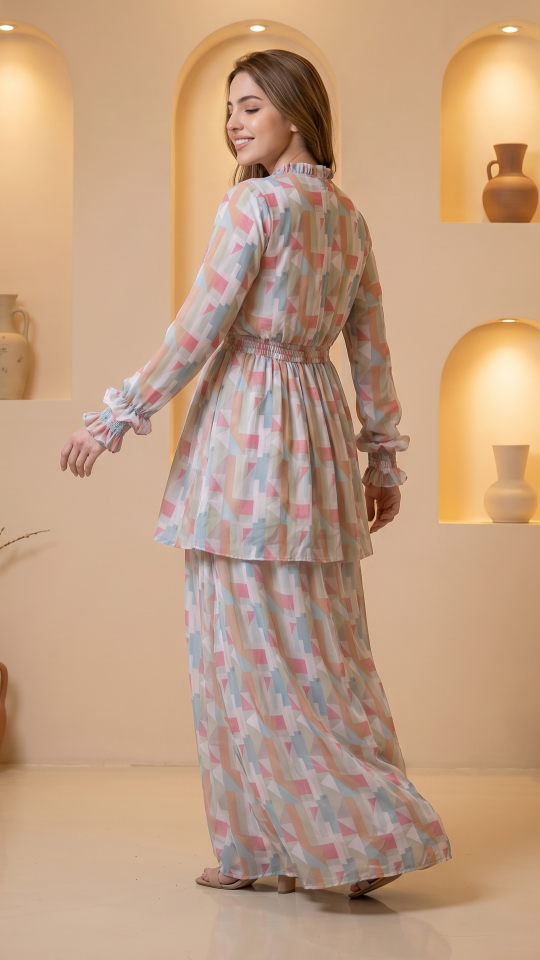 Wholesale Layered Modest Dress with Mosaic Print