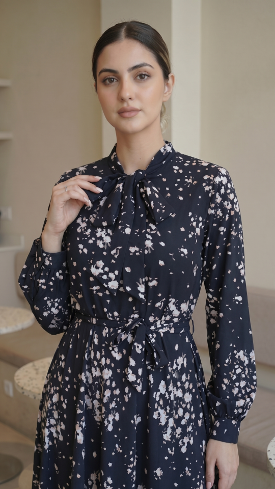 Wholesale Black Modest Dress with Floral Print