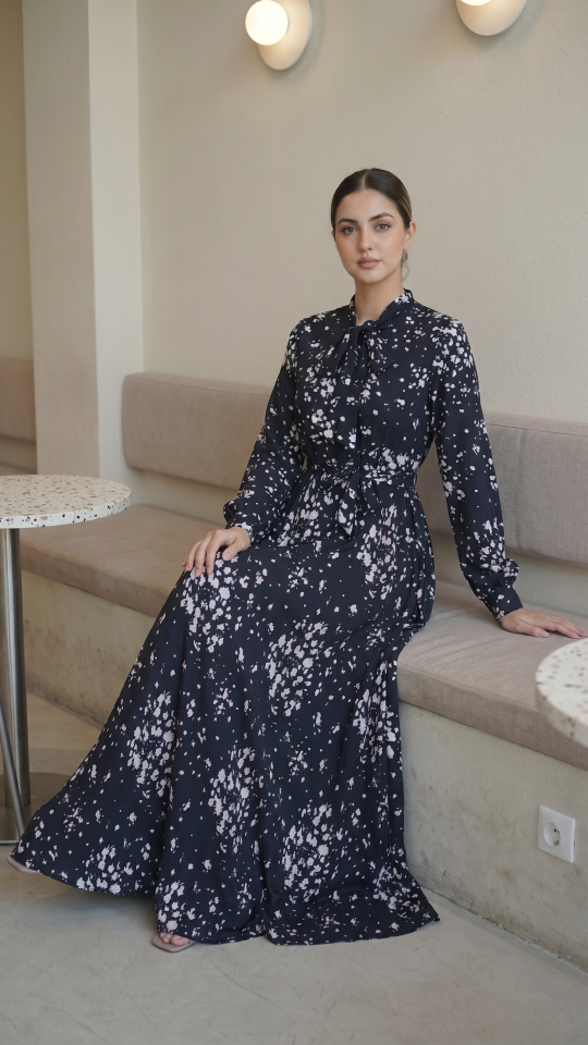 Wholesale Black Modest Dress with Floral Print