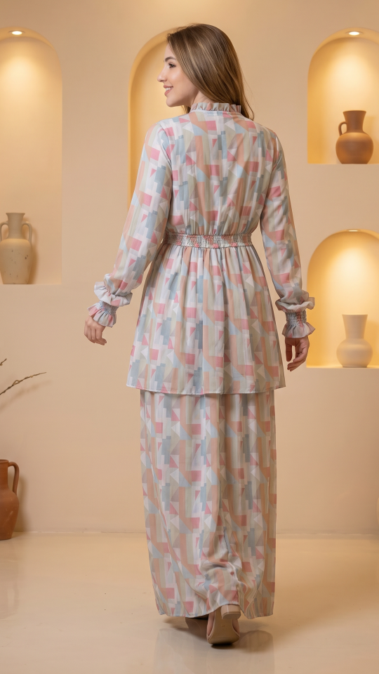 Wholesale Layered Modest Dress with Mosaic Print