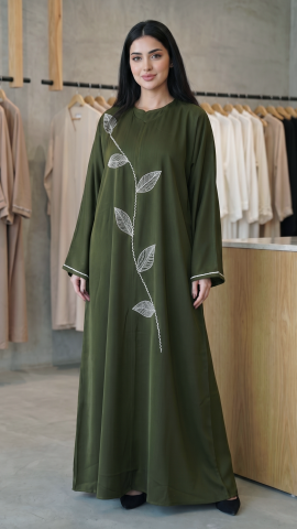 Wholesale Dark Maroon Zoom Abaya With White Crystal Hand Work on the Front And Sleeves 