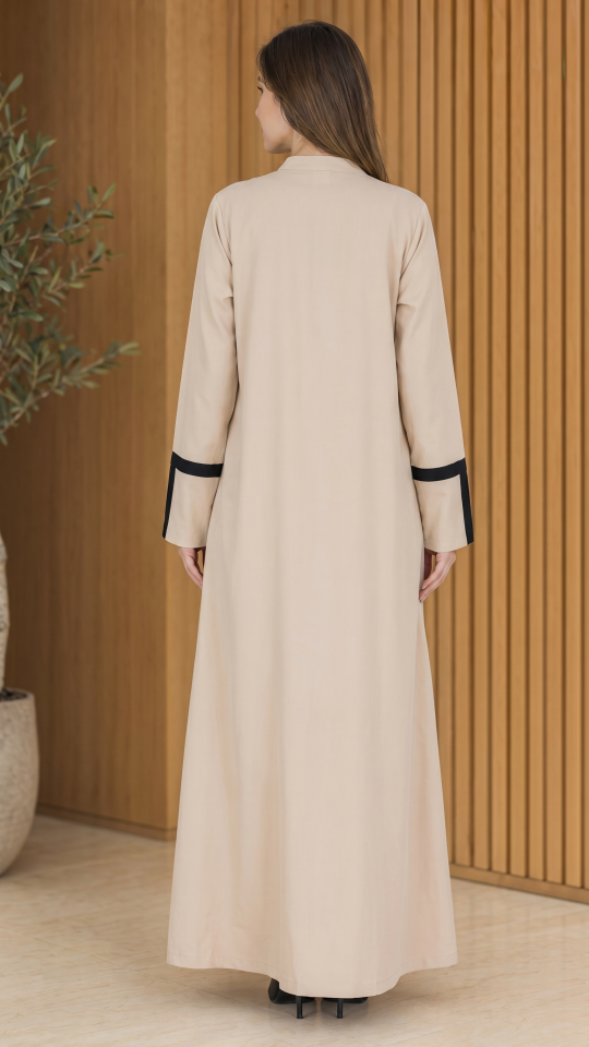 Bulk CEY Simple Front Open Abaya with Two Side Pockets at the Front and Show Buttons in Cream