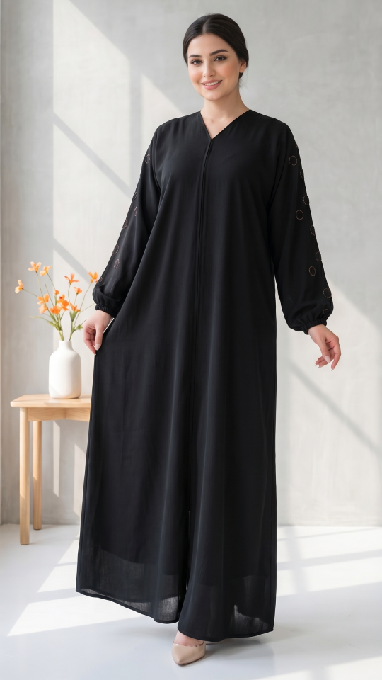 Wholesale Black Zoom Abaya with Handwork on the Sleeves