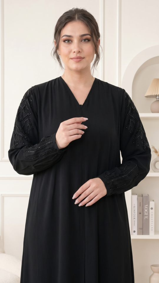 Wholesale Black Abaya by Zoom with Simple Handwork