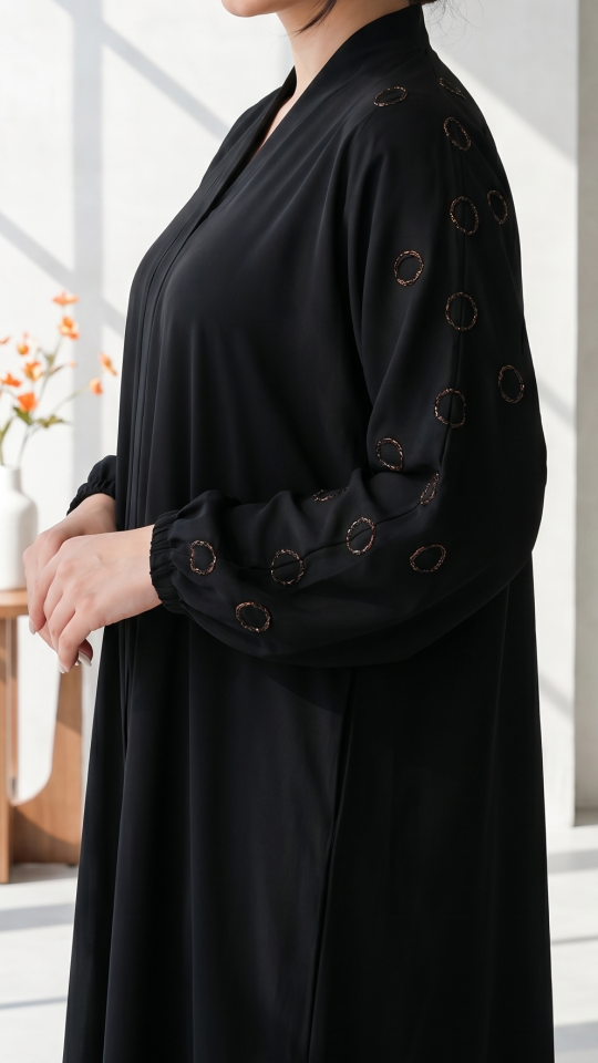 Wholesale Black Zoom Abaya with Handwork on the Sleeves