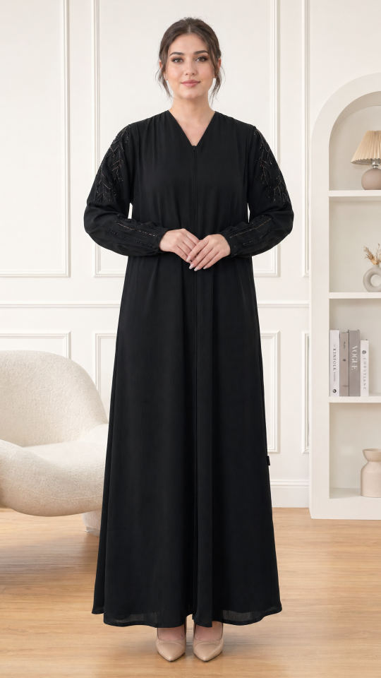 Wholesale Black Abaya by Zoom with Simple Handwork