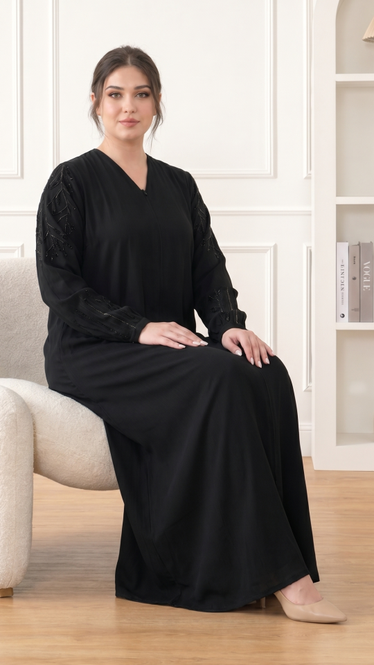 Wholesale Black Abaya by Zoom with Simple Handwork