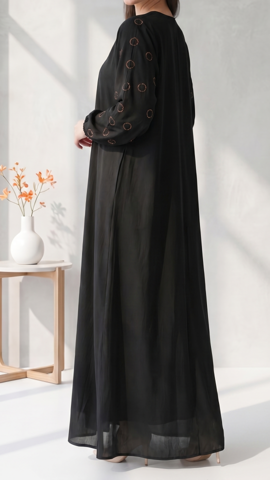 Wholesale Black Zoom Abaya with Handwork on the Sleeves