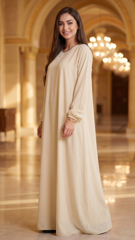 Simple Abaya In Cream. | Abayakart.com Simple Abaya In Cream. | Abayakart.com