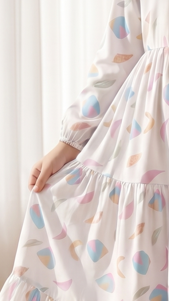 Wholesale Off White Kids Modest Dress With Mordant Print