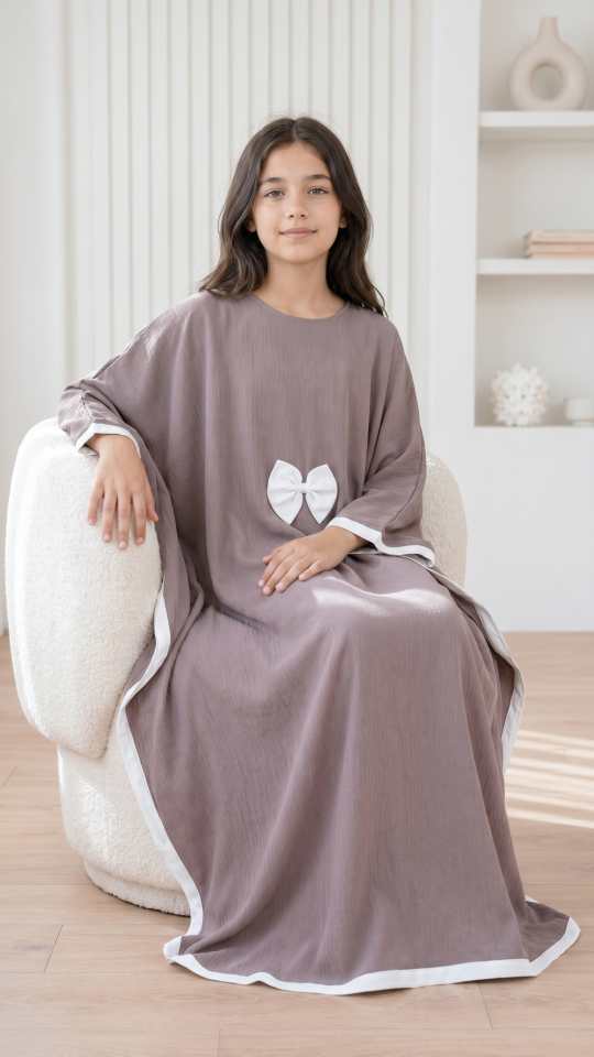 Wholesale  Brown and OffWhite Kids Kaftan with a Bow and Band Work 
