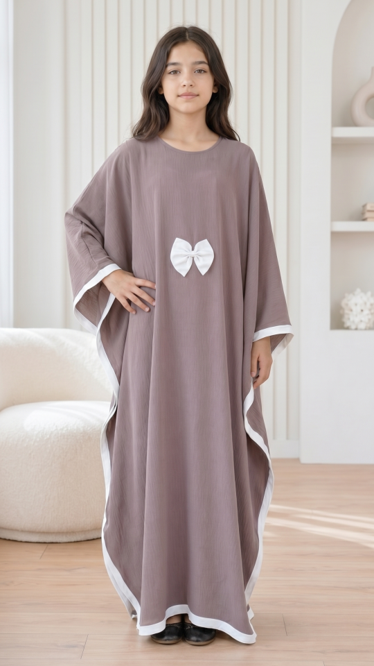Wholesale  Brown and OffWhite Kids Kaftan with a Bow and Band Work 