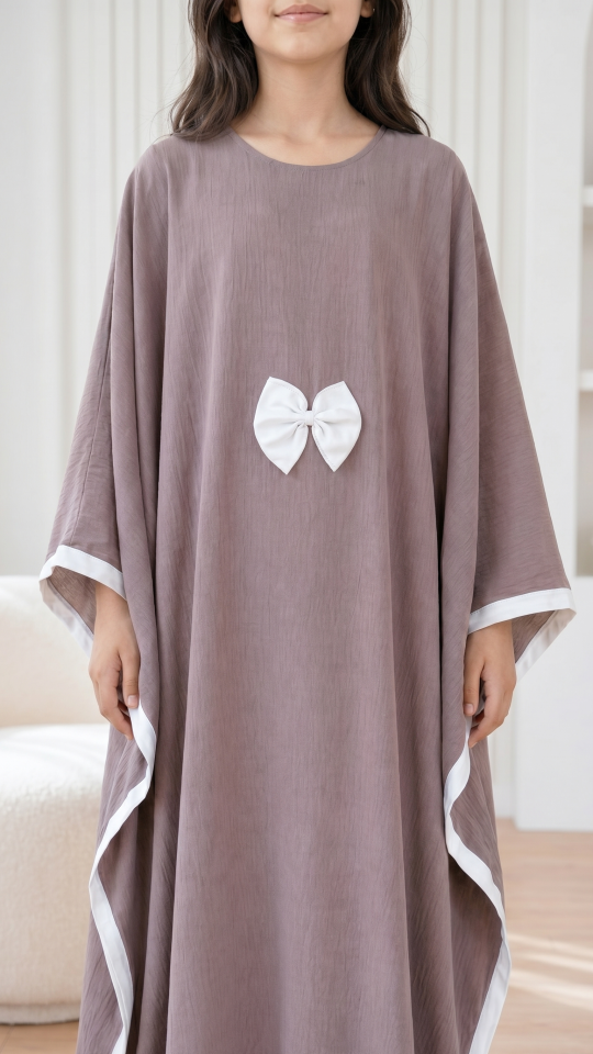 Wholesale  Brown and OffWhite Kids Kaftan with a Bow and Band Work 