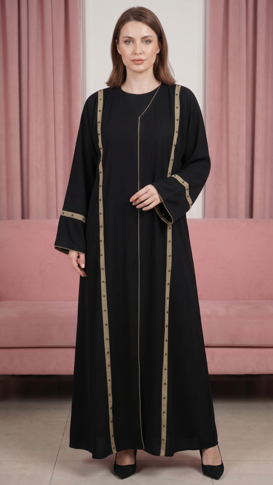 Wholesale Stylish Abaya with Pearl work and Piping on the Front and Sleeves