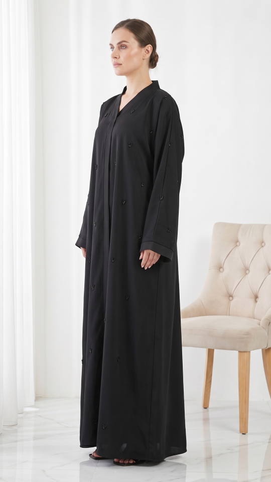 Black Nuha Elegant Hand Work Abaya