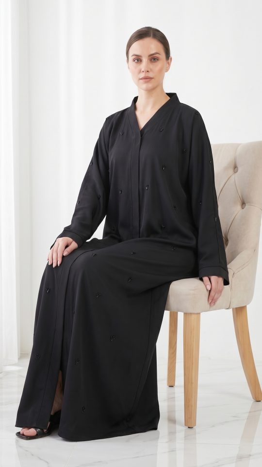 Black Nuha Elegant Hand Work Abaya