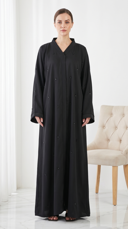 Black Nuha Elegant Hand Work Abaya