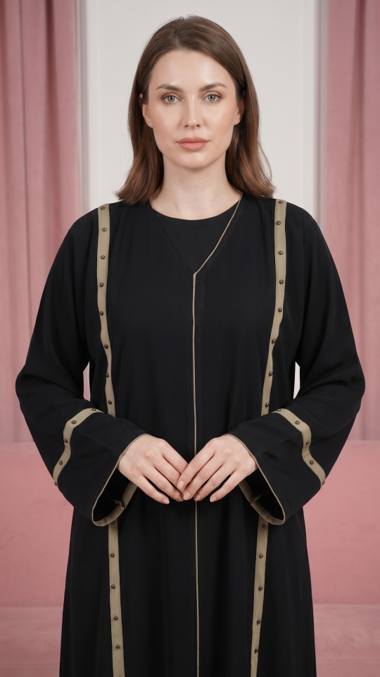 Wholesale Stylish Abaya with Pearl work and Piping on the Front and Sleeves