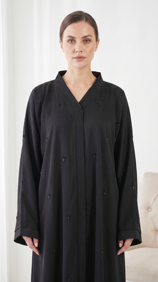 Black Nuha Elegant Hand Work Abaya