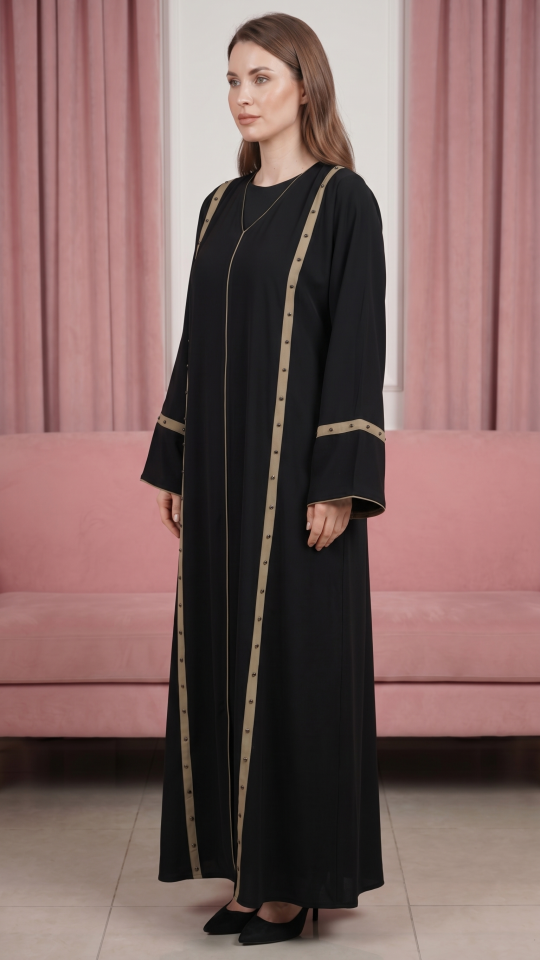 Wholesale Stylish Abaya with Pearl work and Piping on the Front and Sleeves