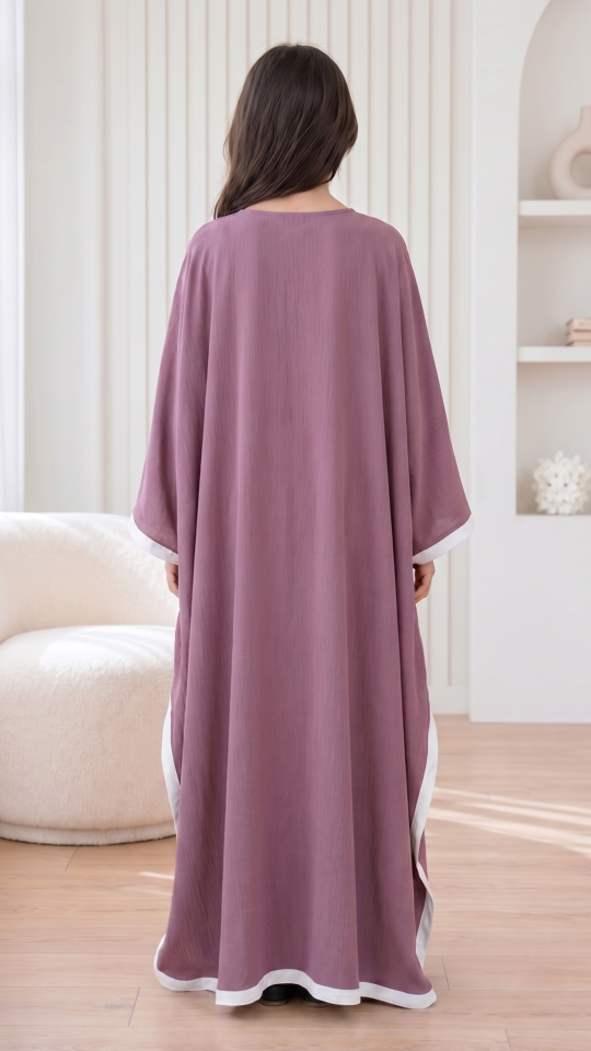 Wholesale Dull Magenta and Off White Kids Kaftan with a Bow and Band Work 
