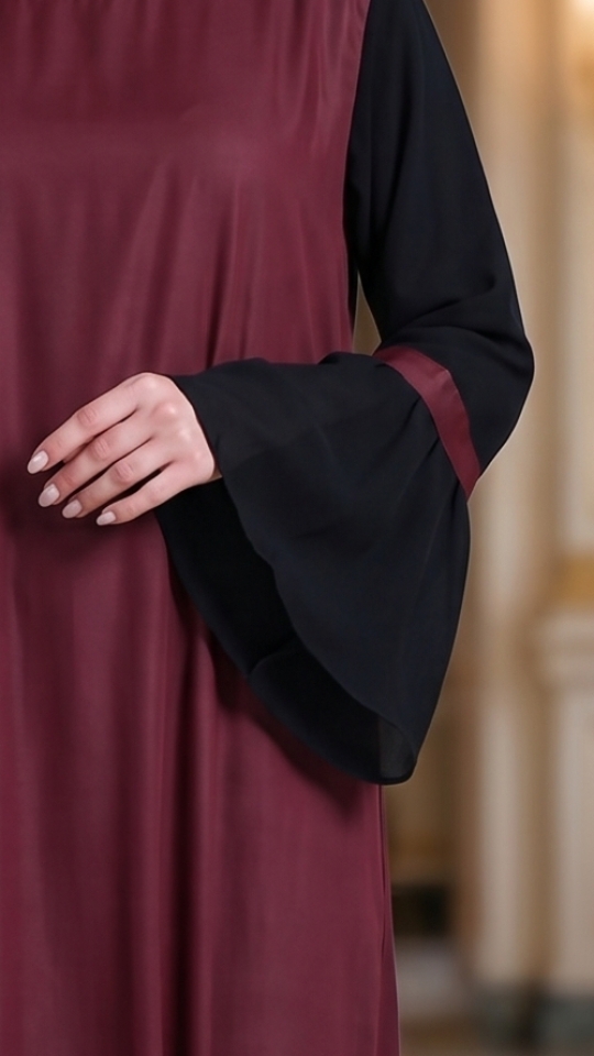 Bulk Modest Abaya with Bell Sleeves in Maroon and Black
