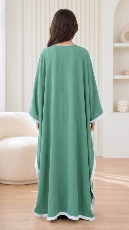 Wholesale Teal and Off White Kids Kaftan with a Bow and Band Work 