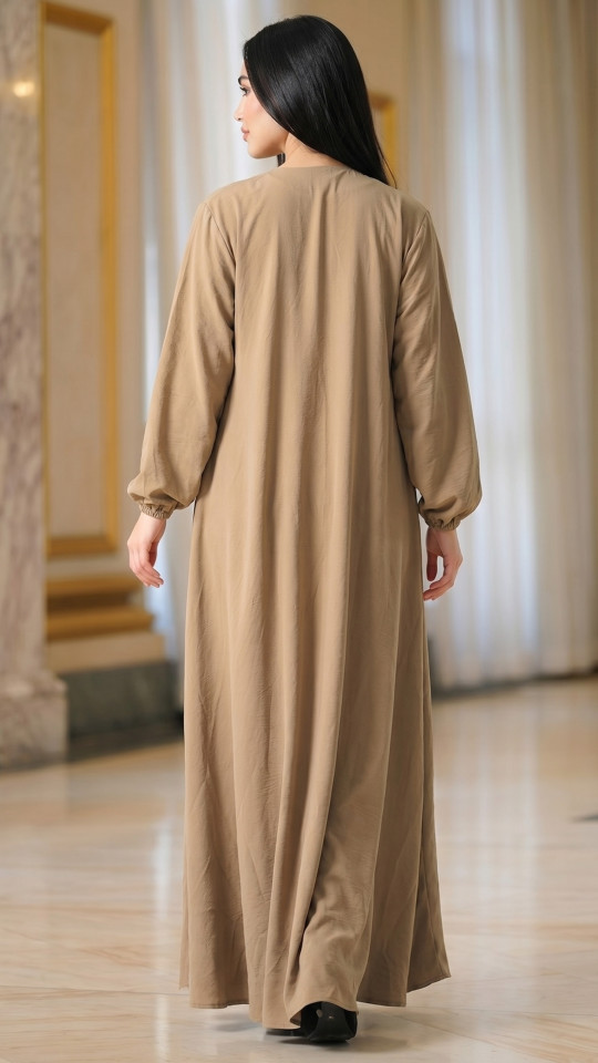 Traditional Abaya with Elastic Sleeve Bottoms in Peanut Brown
