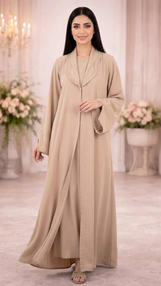 Bulk Elegant Collared Shrug Abaya with Beautiful Handwork 