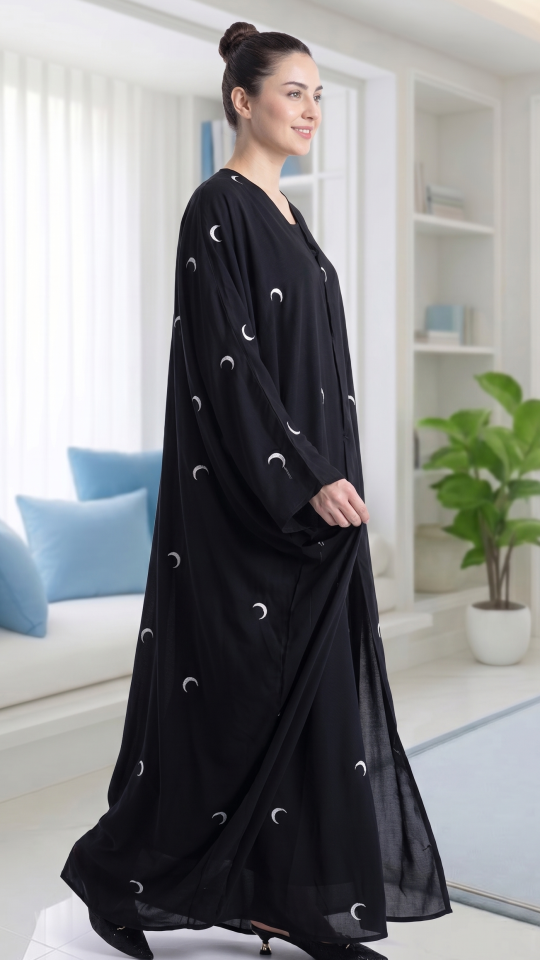 Stylish Moon Abaya In Black